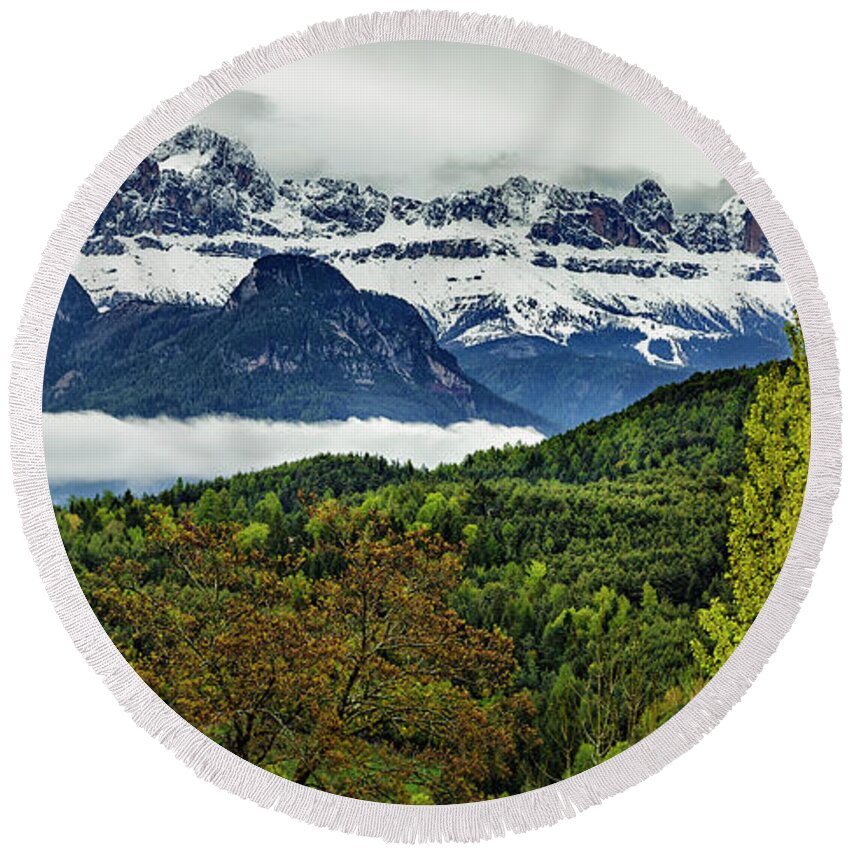 Gary-johnson Round Beach Towel featuring the photograph The Dolomites by Gary Johnson