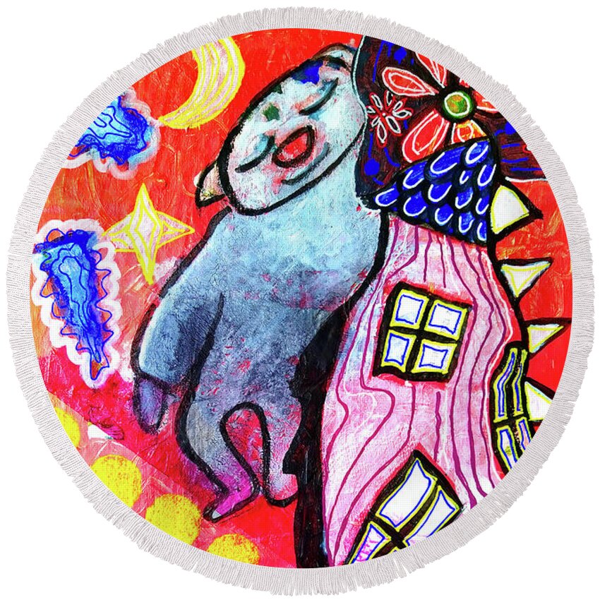 Dreamer Round Beach Towel featuring the mixed media The Dreamer - Der Traeumer by Mimulux Patricia No