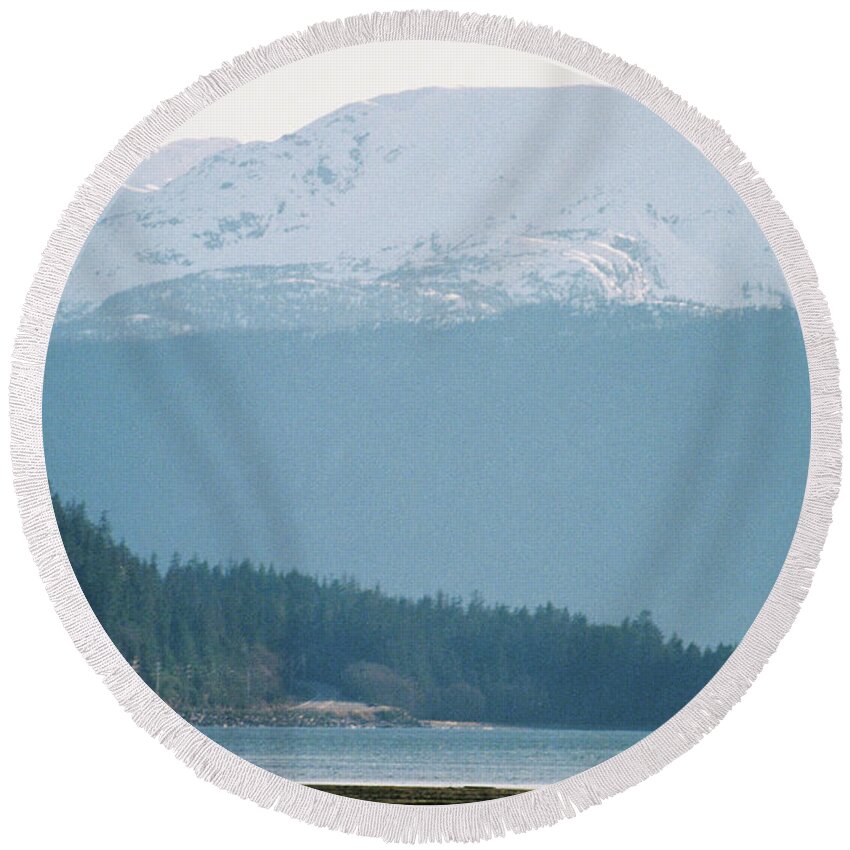 #alaska #juneau #ak #cruise #tours #vacation #peaceful #douglas #outerpoint #capitalcity Round Beach Towel featuring the photograph The Drive Around The Bend by Charles Vice