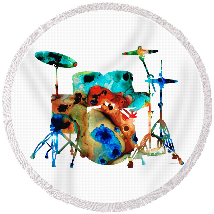 Drum Round Beach Towel featuring the painting The Drums - Music Art By Sharon Cummings by Sharon Cummings