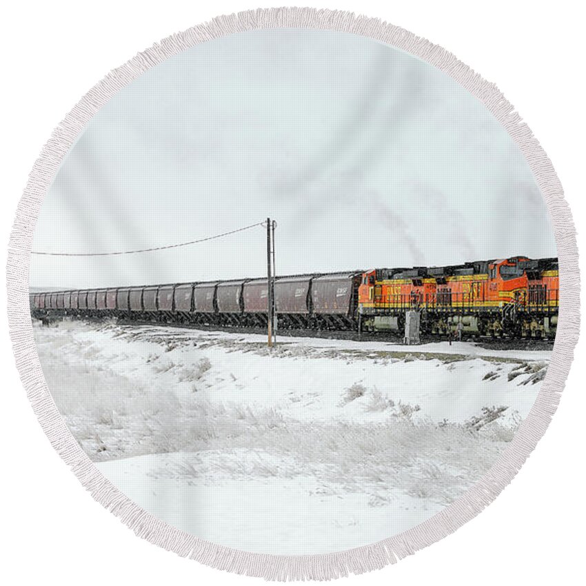 Train Round Beach Towel featuring the photograph The Eleven Fifteen by Todd Klassy