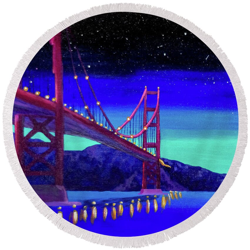 Golden Gate Bridge Round Beach Towel featuring the painting The Empty Feeling of New by Ashley Wright