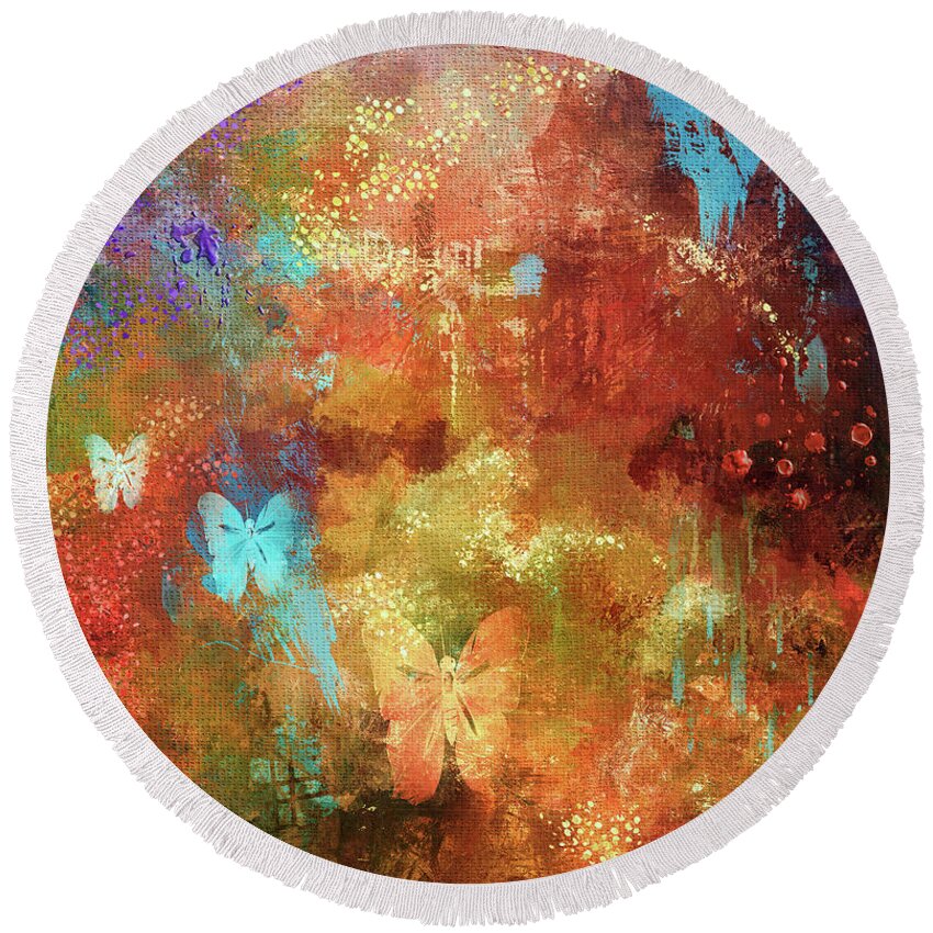 Abstract Round Beach Towel featuring the digital art The English Garden by Lois Bryan