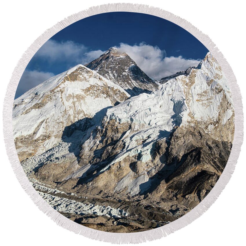 Asia Round Beach Towel featuring the photograph The famous view of Mt Everest and Nuptse from the Kala Patthar v by Didier Marti