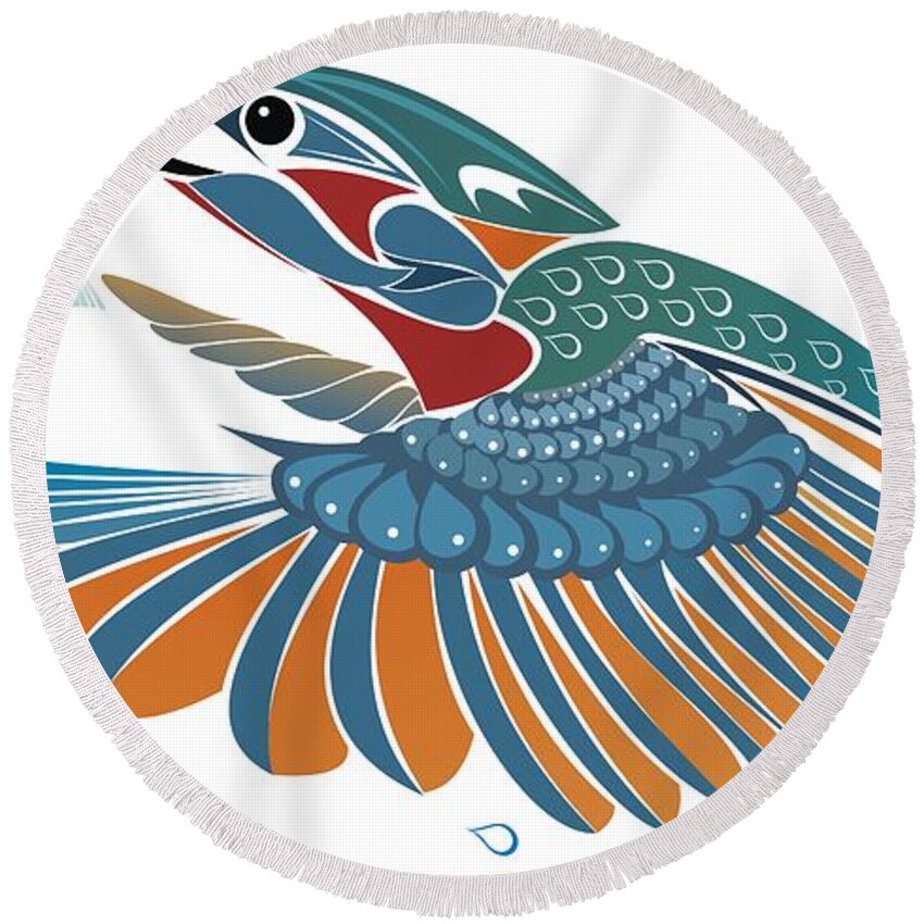 Bird Round Beach Towel featuring the digital art The Fisher King by Bryan Smith