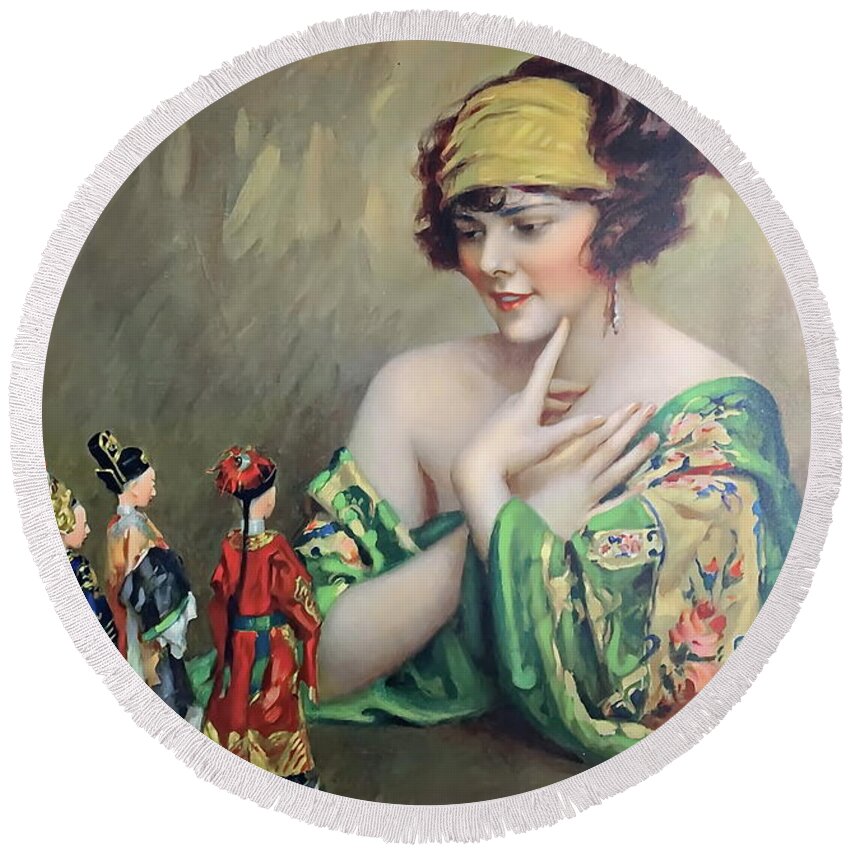 Orientalist Round Beach Towel featuring the photograph The Flapper by Andrea Kollo