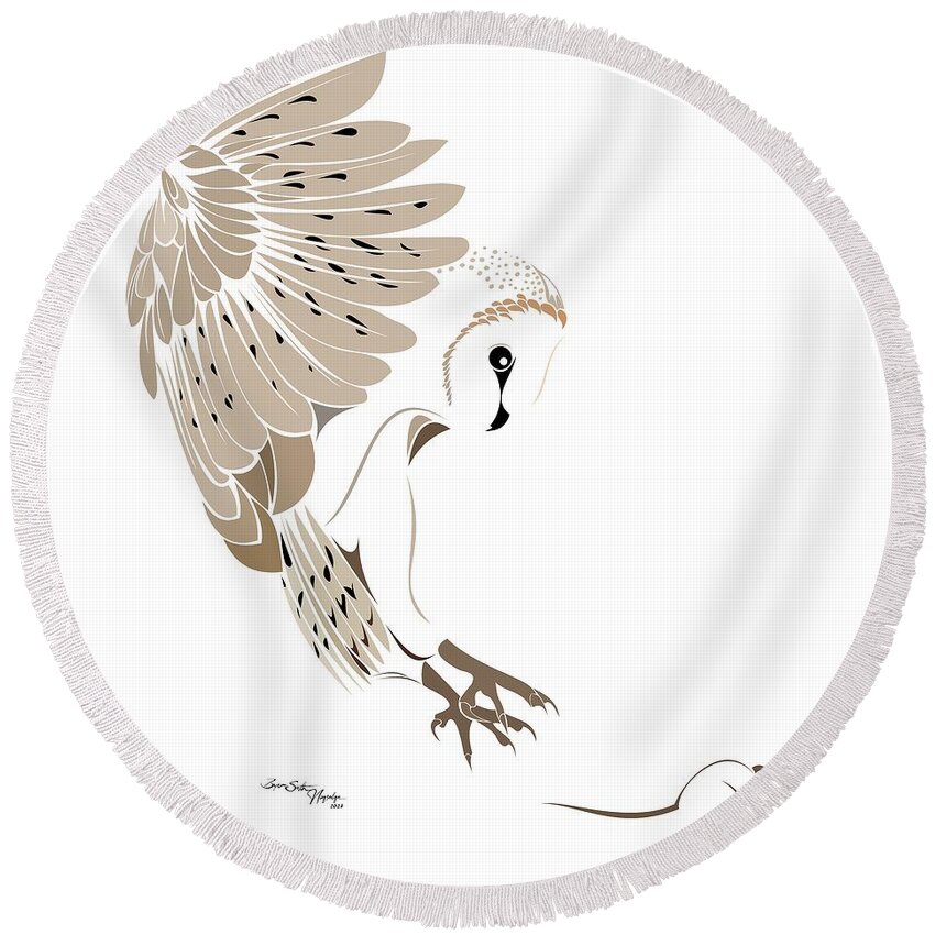 Owl Round Beach Towel featuring the digital art The Flight by Bryan Smith