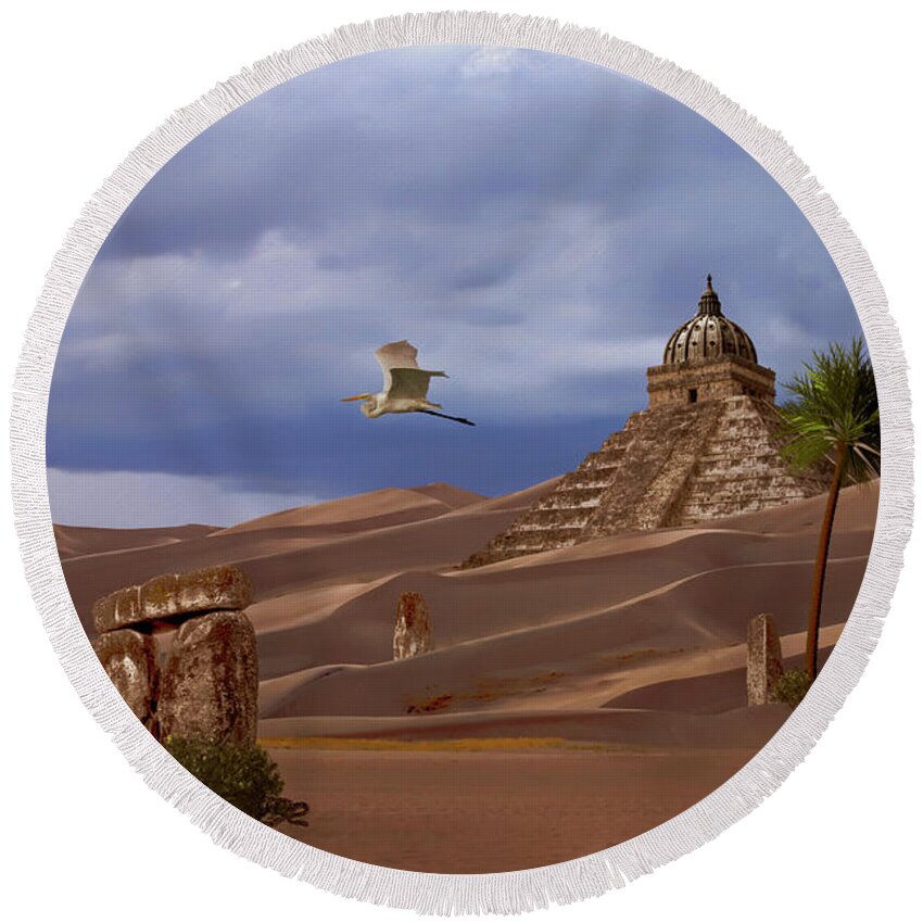 Desert Round Beach Towel featuring the digital art The Forgotten Kingdom Of Kush by Mike Braun