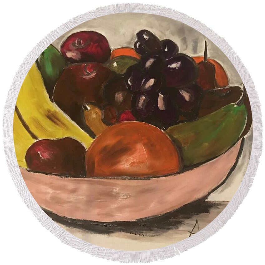  Round Beach Towel featuring the painting The Fruit by Angie ONeal