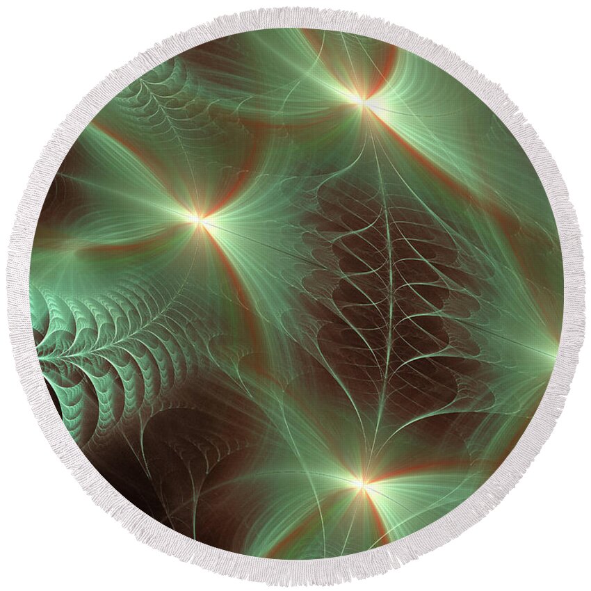 1. Fractal Round Beach Towel featuring the digital art The Garden #4 by Mary Ann Benoit