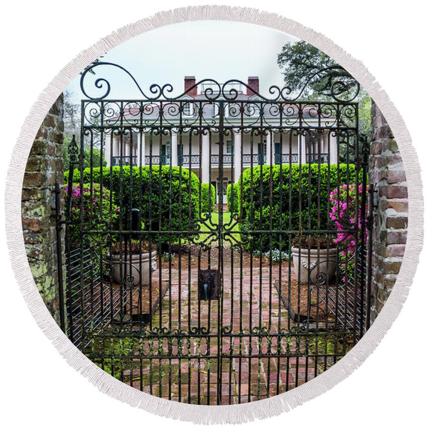 Plantation House Round Beach Towel featuring the photograph The Garden Gate by Tim Mulina