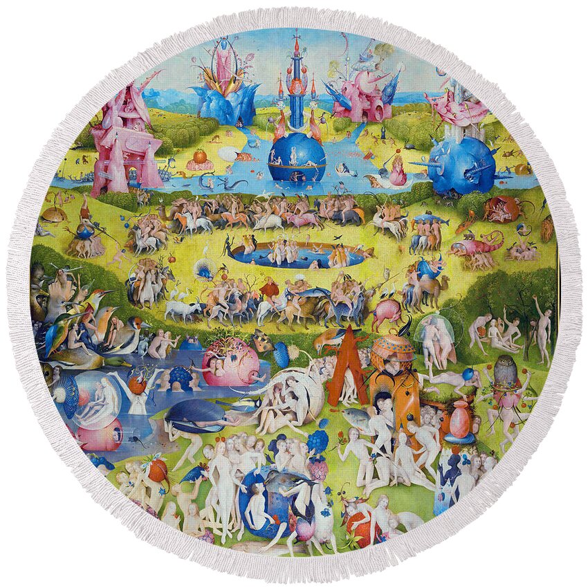 3d Round Beach Towel featuring the painting The Garden of Earthly Delights - Panel 2 out of 3 by Hieronymus Bosch and George Art