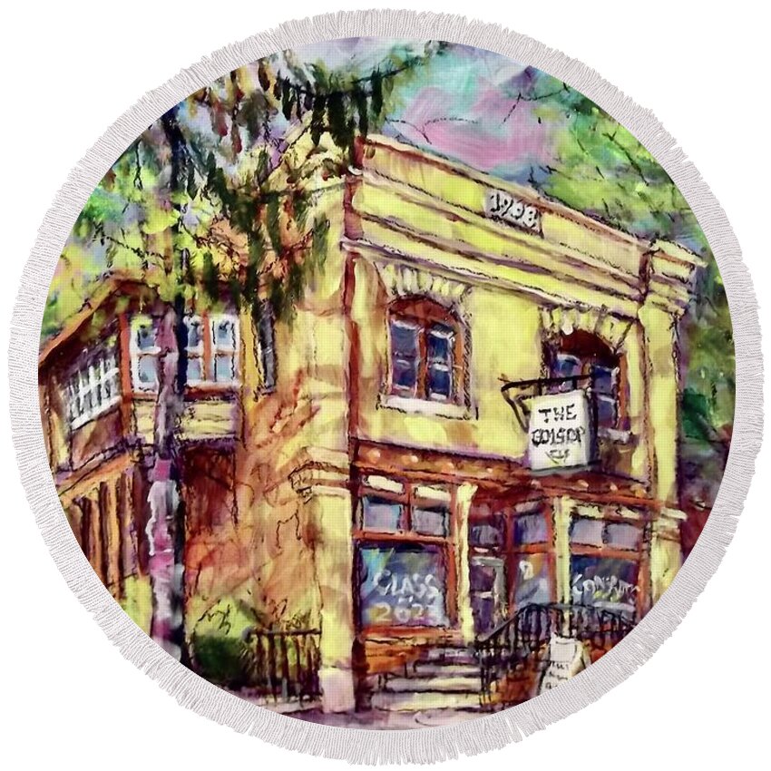 Painting Round Beach Towel featuring the painting The Gem Shop by Les Leffingwell