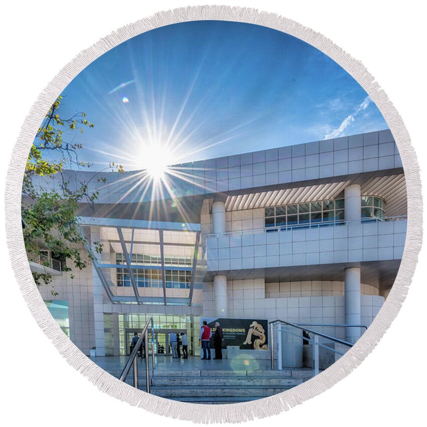 Brentwood Round Beach Towel featuring the photograph The Getty's Museum Entrance by David Levin