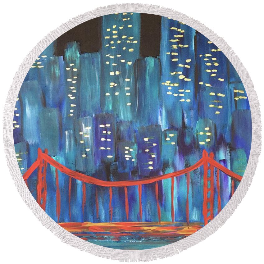 Cities Round Beach Towel featuring the painting The Golden Gate by Debora Sanders