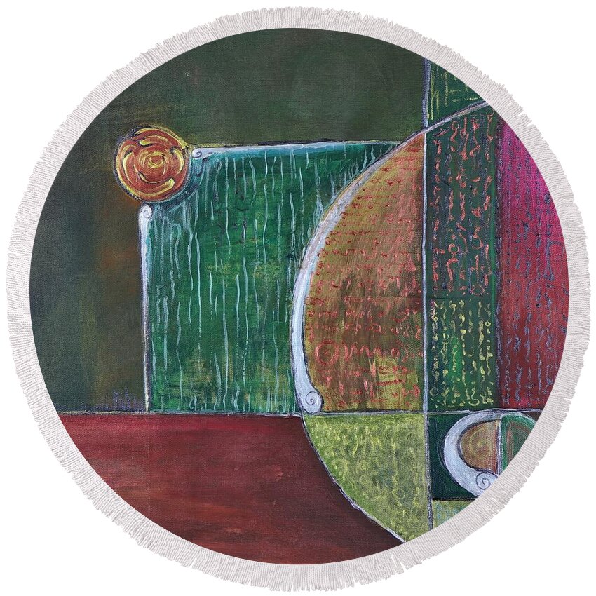 Abstract Round Beach Towel featuring the painting The Golden Mean by Raymond Fernandez