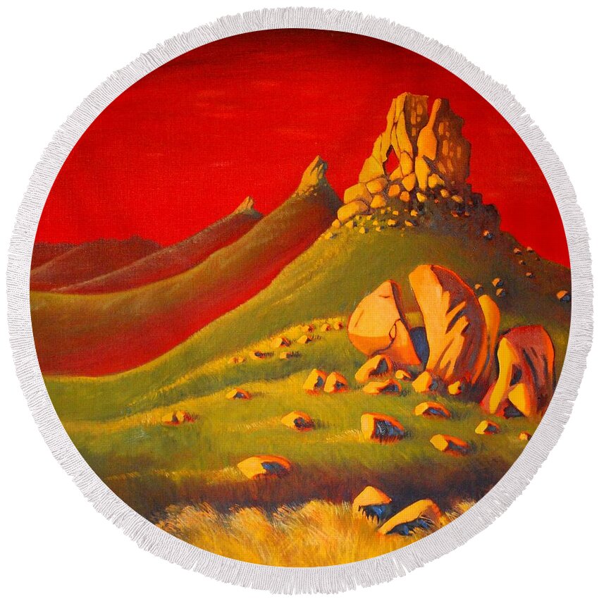 Red Round Beach Towel featuring the painting The Good Side by Franci Hepburn