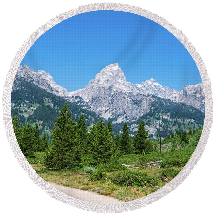 Nature Round Beach Towel featuring the photograph The Grand Teton Range by Rose Guinther