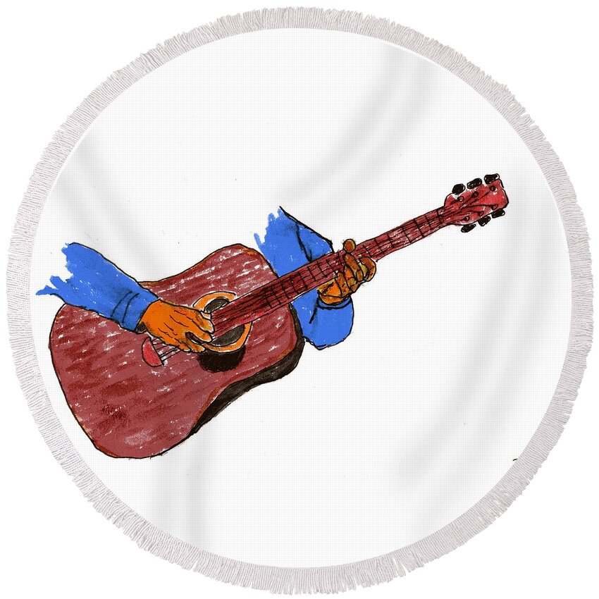 Guitar Round Beach Towel featuring the painting The Guitarist by Branwen Drew
