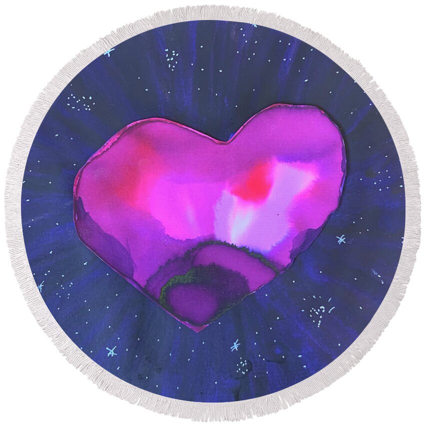 Vibrant Round Beach Towel featuring the painting The Heart of the Universe by Sandy Rakowitz
