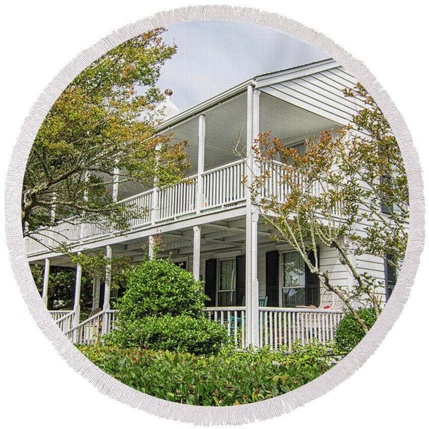 Langdon House Round Beach Towel featuring the photograph The Historic Langdon House - Beaufort North Carolina by Bob Decker