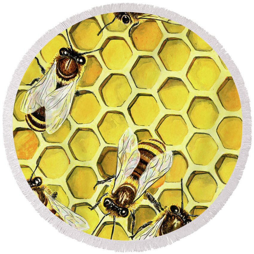 Honeybee Round Beach Towel featuring the painting The Honeybee by Antony Galbraith