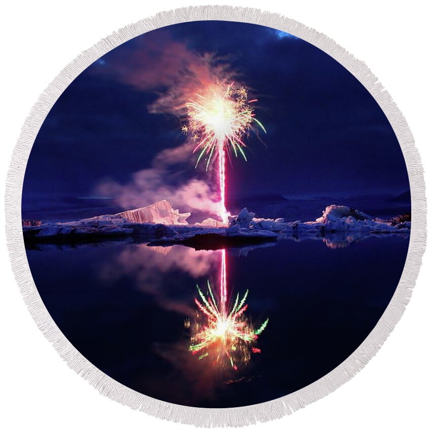 Fireworks Round Beach Towel featuring the photograph The ice candle by Christopher Mathews