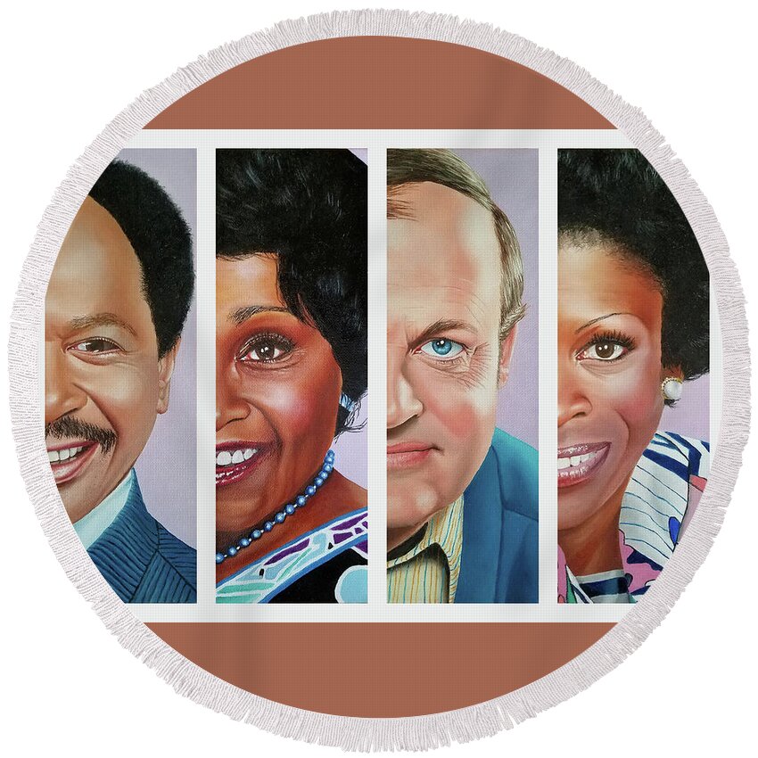 Tv Sitcom Round Beach Towel featuring the painting The Jeffersons by Vic Ritchey