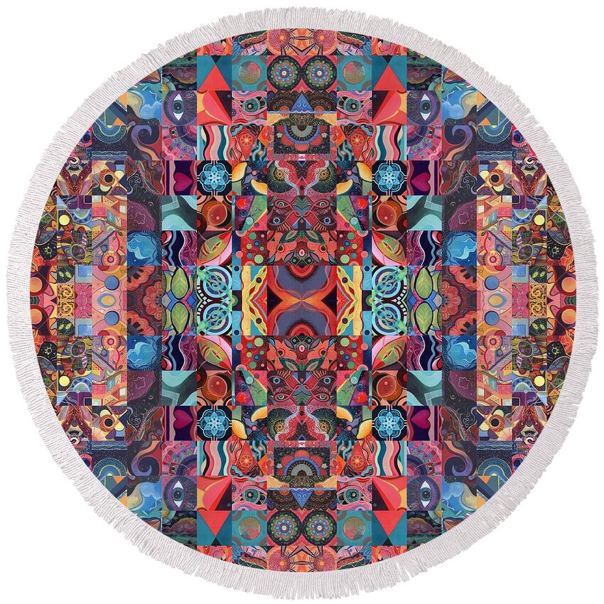 The Joy Of Design 64 Quadrupled 4 By Helena Tiainen Round Beach Towel featuring the digital art The Joy of Design 64 Quadrupled 4 by Helena Tiainen