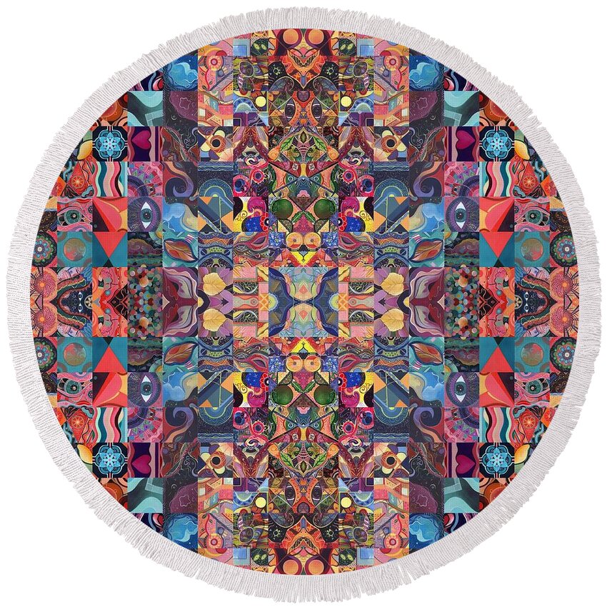 The Joy Of Design 64 Quadrupled 5 By Helena Tiainen Round Beach Towel featuring the digital art The Joy of Design 64 Quadrupled 5 by Helena Tiainen
