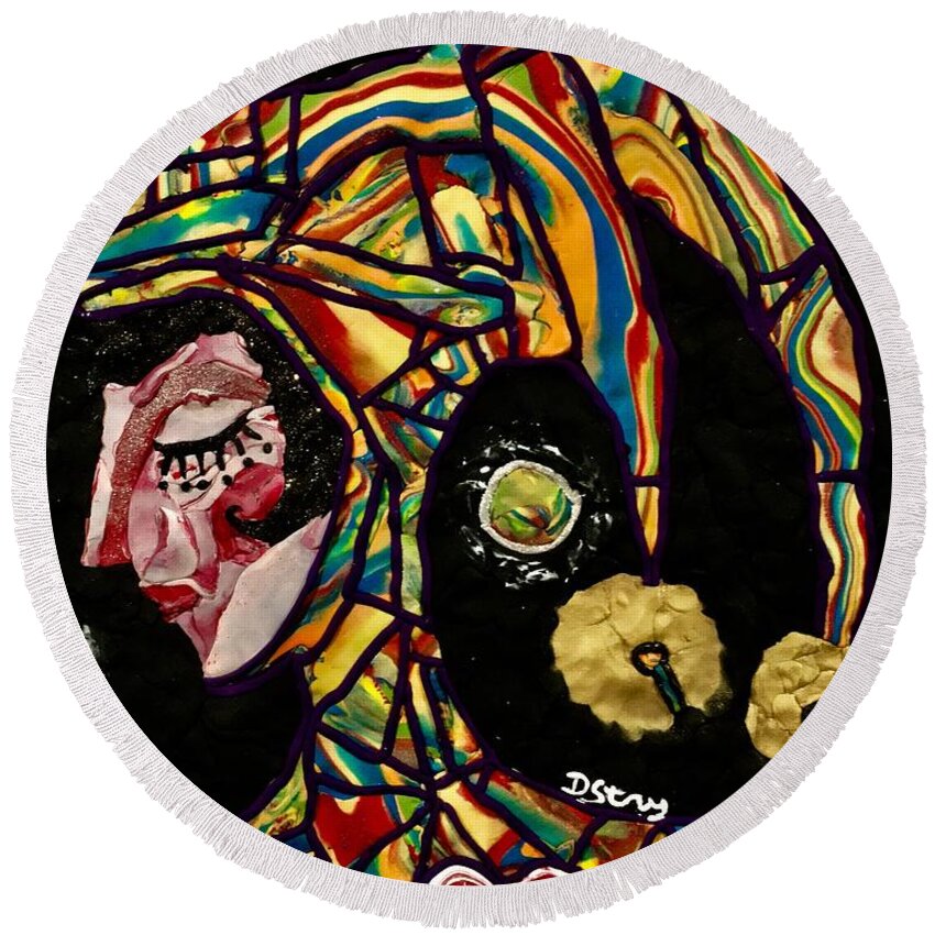 Polymer Clay Round Beach Towel featuring the mixed media The Kings Fool by Deborah Stanley