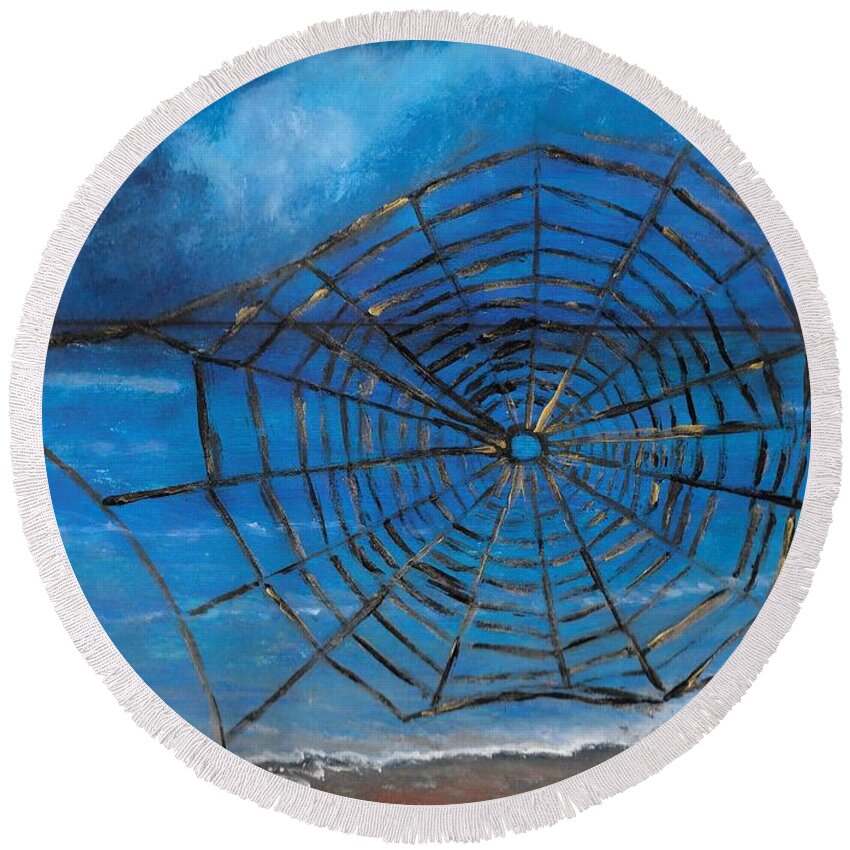 Spider Round Beach Towel featuring the painting The Knit of Nature by Esoteric Gardens KN