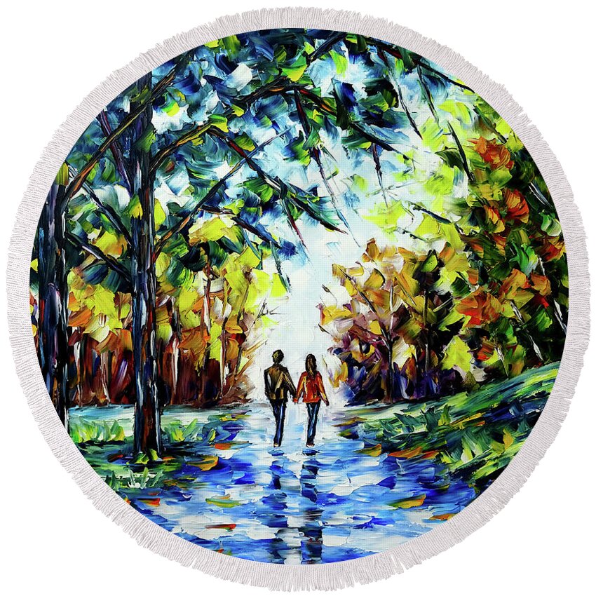 Summer Park Round Beach Towel featuring the painting The Last Days Of Summer by Mirek Kuzniar