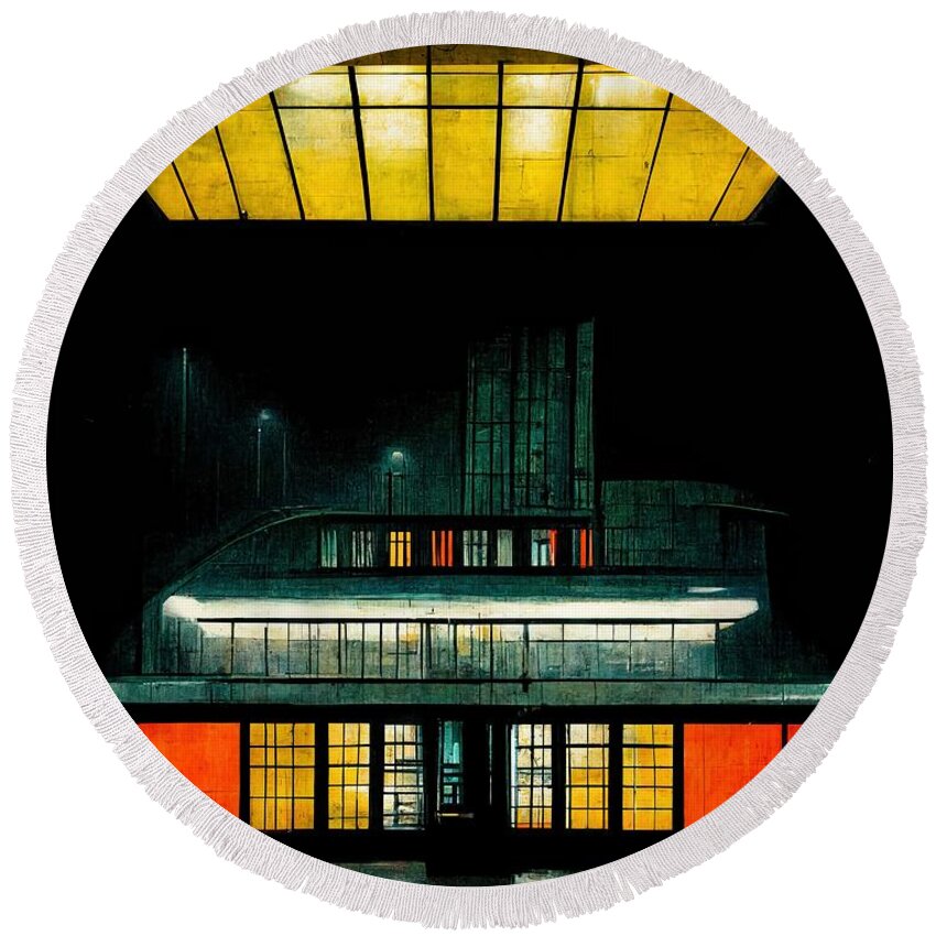 Train Station Round Beach Towel featuring the digital art The Last Train by Nickleen Mosher