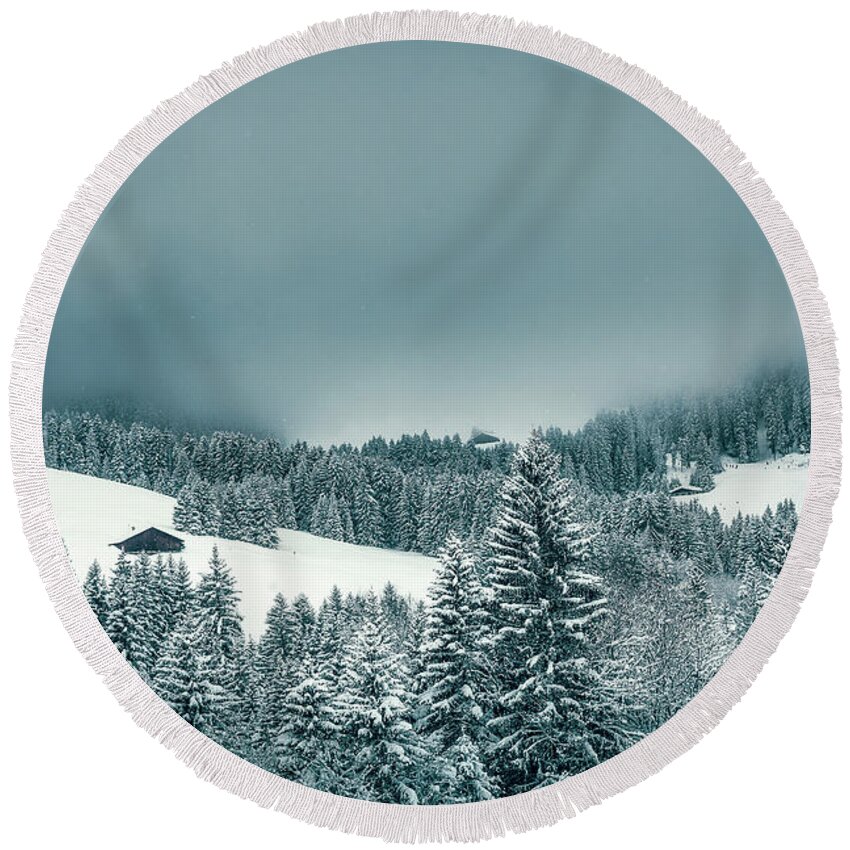 Timeless Round Beach Towel featuring the photograph The Last Winter Refuge by Benoit Bruchez