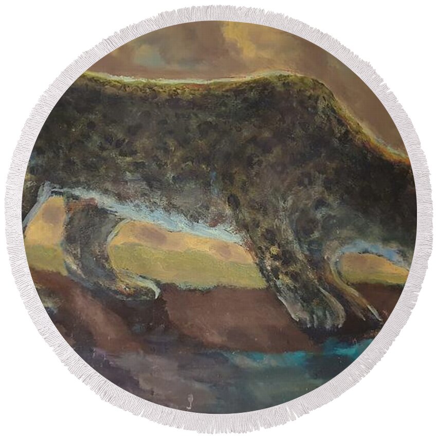 Leopard Round Beach Towel featuring the painting The Leopard by Enrico Garff