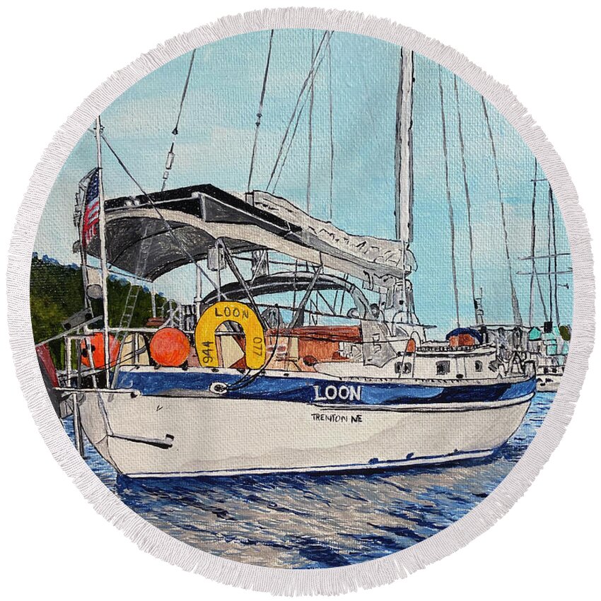 Sailboat Round Beach Towel featuring the painting The LOON by William Bowers
