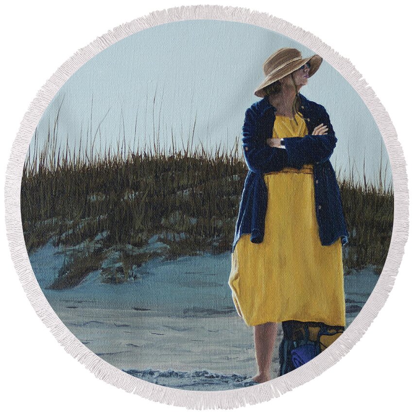Woman Round Beach Towel featuring the painting The Matron by Heather E Harman