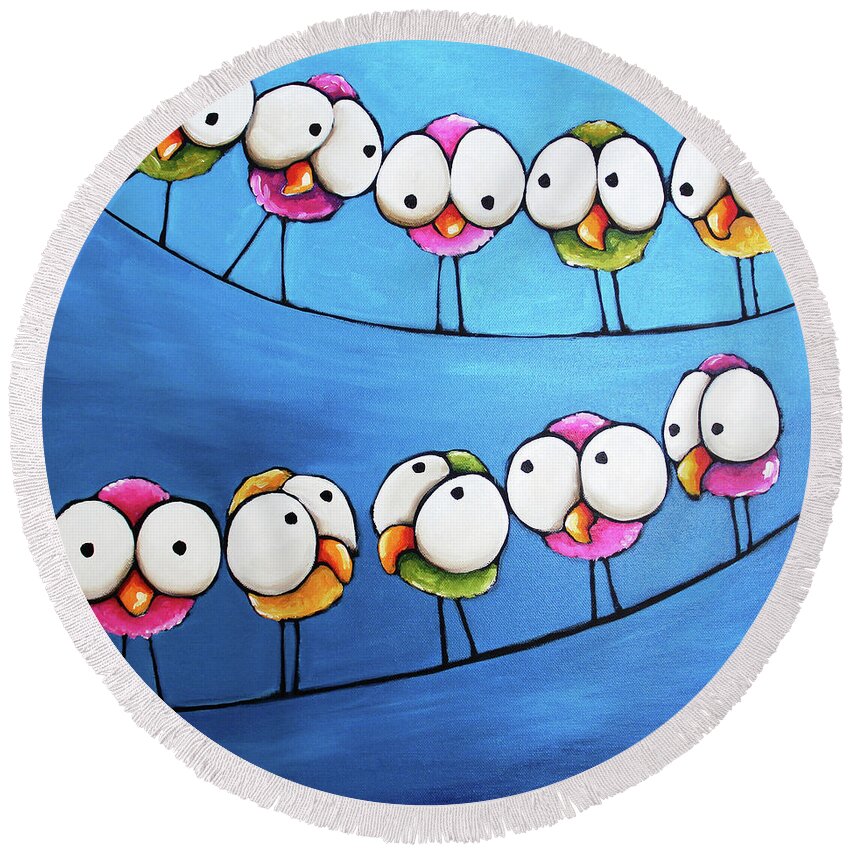 Bird Round Beach Towel featuring the painting The Meeting by Lucia Stewart