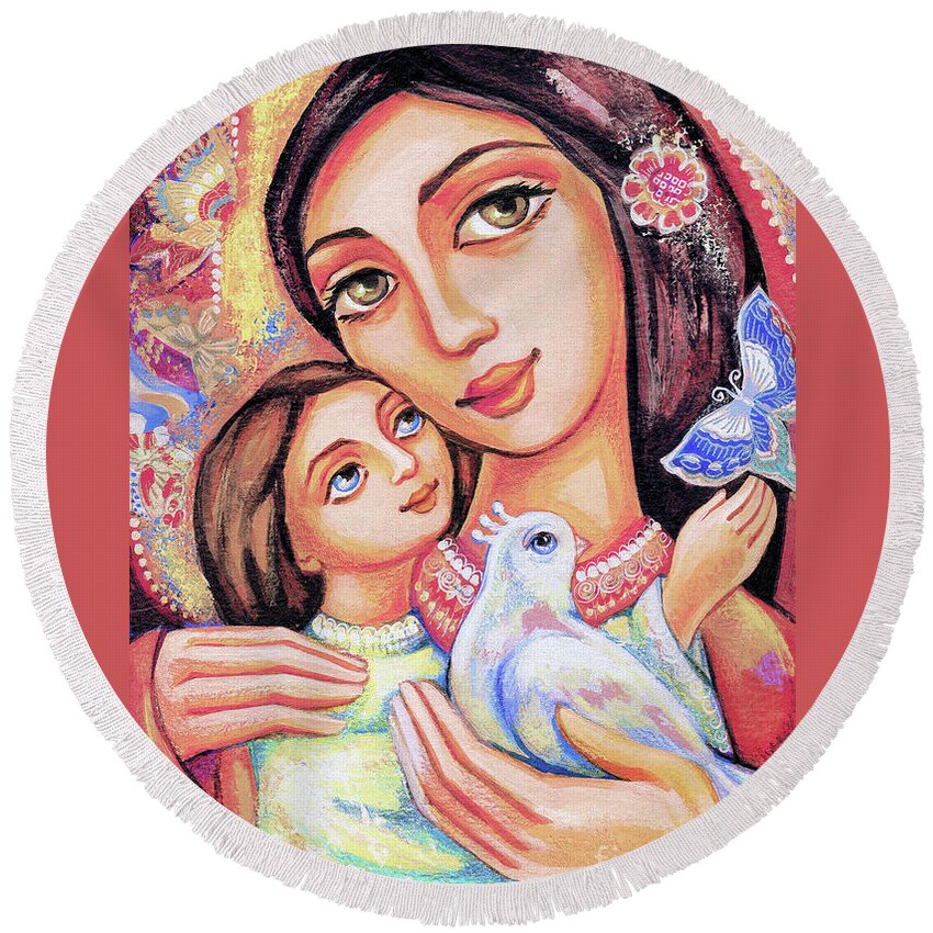 Mother And Child Round Beach Towel featuring the painting The Miracle of Love by Eva Campbell