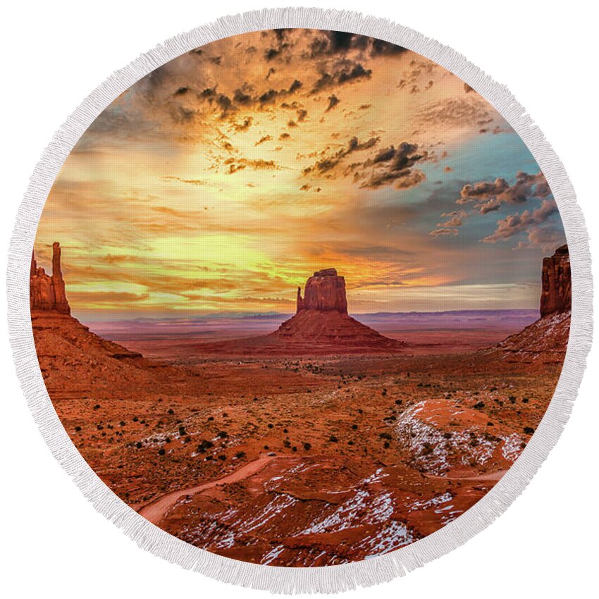 Landscape Round Beach Towel featuring the photograph The Monuments by Dheeraj Mutha
