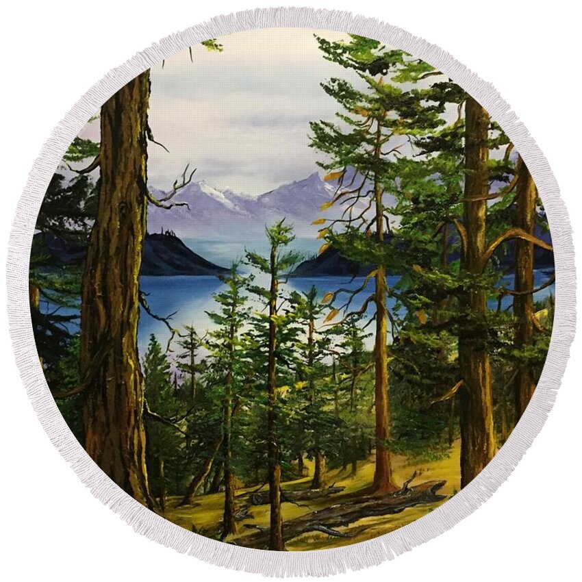 Narrows Round Beach Towel featuring the painting The Narrows by Sharon Duguay
