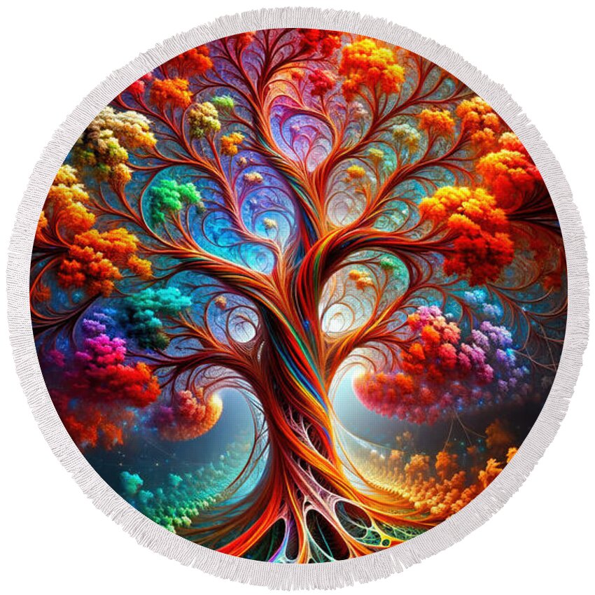 Fractal Tree Round Beach Towel featuring the photograph The Neon Arboretum by Bill and Linda Tiepelman