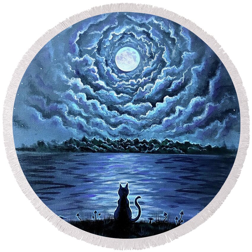 Cat Round Beach Towel featuring the painting The Night Watch by Jim Figora
