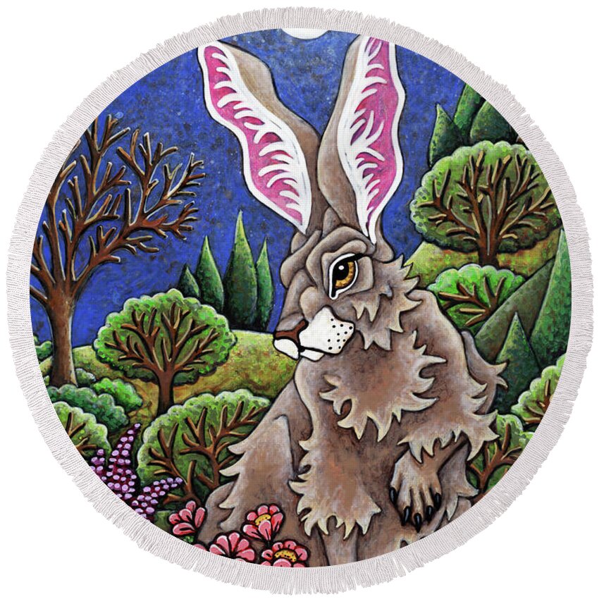Hare Round Beach Towel featuring the painting The Night Watchman by Amy E Fraser
