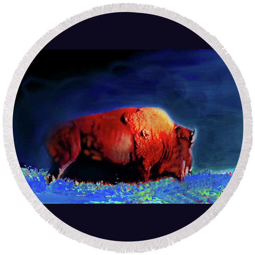 Buffalo Round Beach Towel featuring the painting The Noble Bison by CHAZ Daugherty