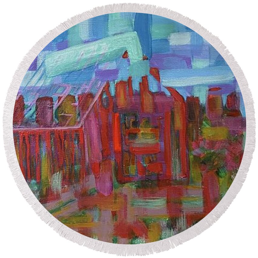 Barn Round Beach Towel featuring the painting The old barn by Linda Markwardt