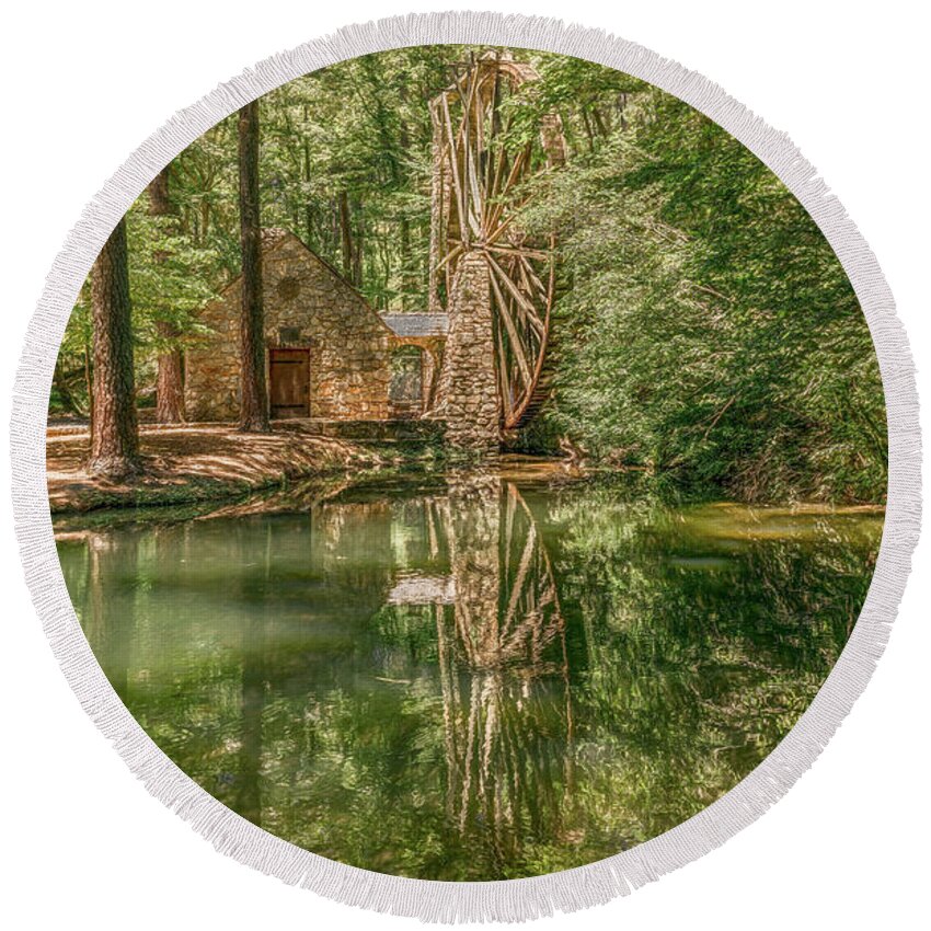 Berry College Round Beach Towel featuring the photograph The Old Mill at Berry College by Marcy Wielfaert