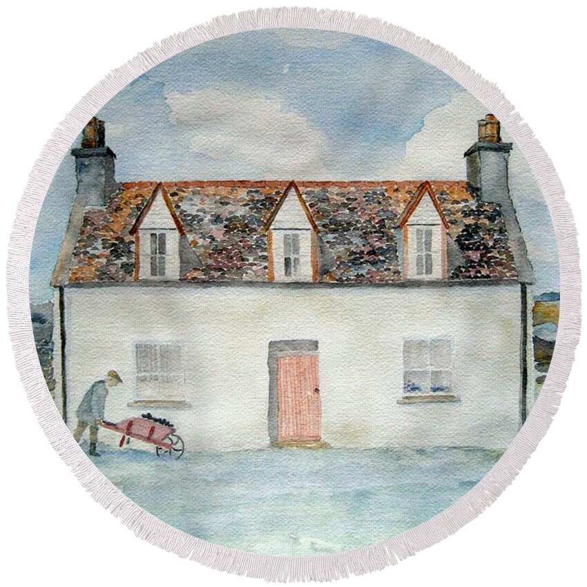 Watercolor Round Beach Towel featuring the painting The Olde Sod by John Klobucher