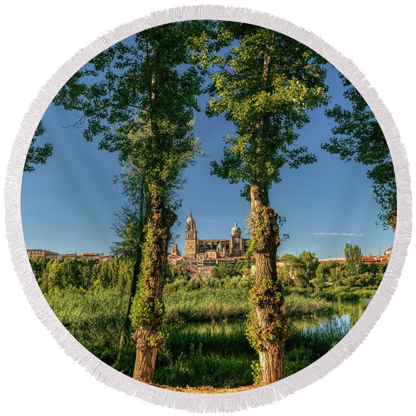 Salamanca Round Beach Towel featuring the photograph The opposite bank by Micah Offman